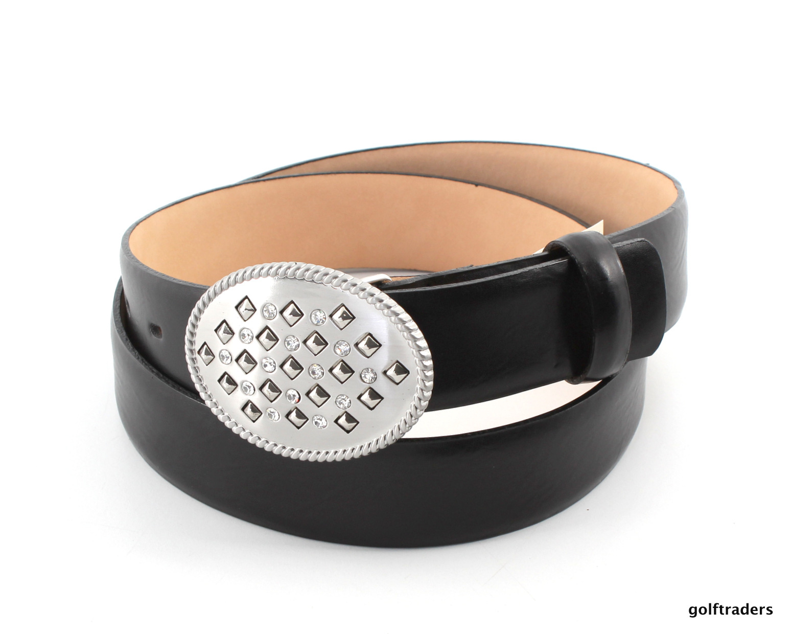 GLENAYR GOLFGENUINE LEATHER BLACK BELT OVAL +RHINESTONES BUCKLE BELT15