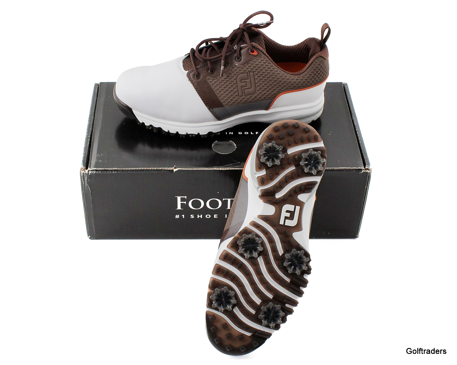 New Footjoy Contour Fit Men's 54096A Golf Shoe White / Brown Size 7.5 W  G3667