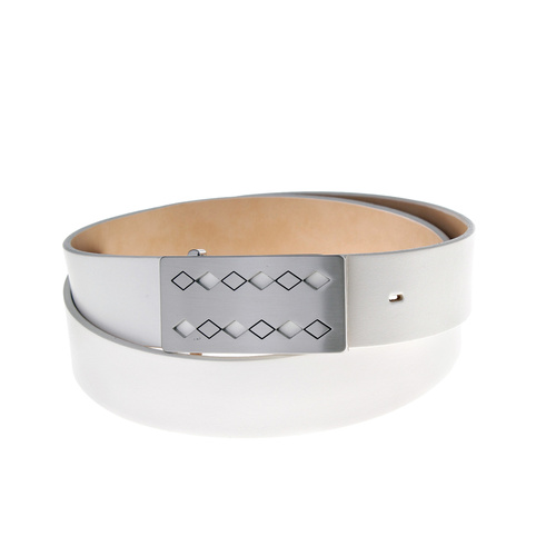 GLENAYR GOLF-GENUINE LEATHER BELT WHITE-FLAT BRUSHED METAL DIAMOND BUCKLE BELT1