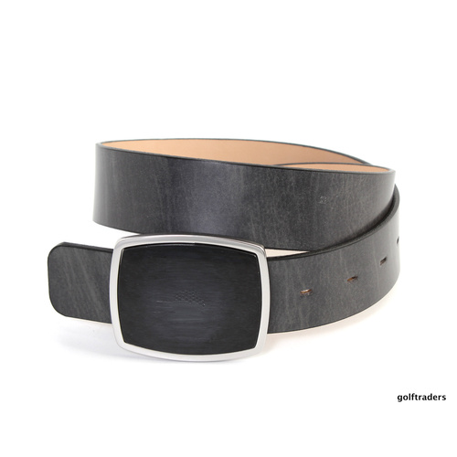 GLENAYR GOLF-GENUINE GRAIN LEATHER BELT GREY/BLACK-LARGE POLISHED BUCKLE BELT10