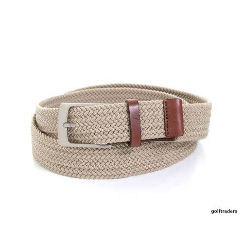 GLENAYR GOLF GENUINE LEATHER BELT BEIGE BRAIDED ELASTIC-CLASSIC BUCKLE #BELT13
