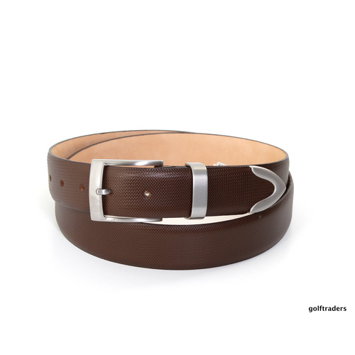 GLENAYR GOLF-GENUINE TEXTURED BROWN LEATHER BELT CLASSIC METAL BUCKLE #BELT14