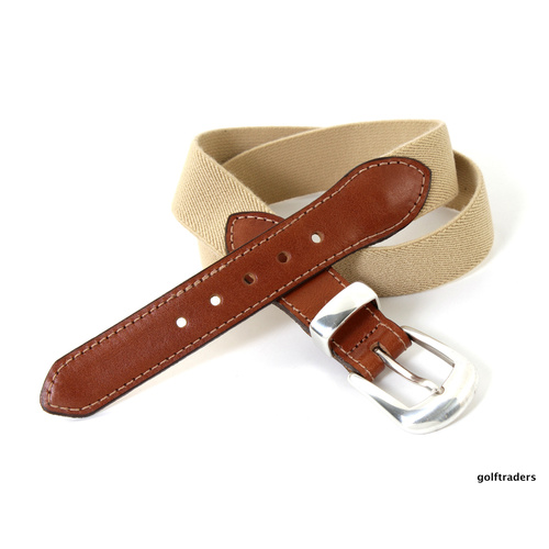 GLENAYR GOLF-GENUINE LEATHER +ELASTIC LADIES BELT BEIGE CLASSIC BUCKLE #BELT17