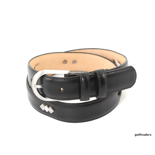 GLENAYR GOLF-GENUINE LEATHER BLACK LADIES BELT 3STUDS PATTERN REG BUCKLE BELT20