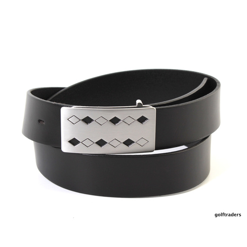 GLENAYR GOLF-GENUINE LEATHER BELT BLACK-FLAT BRUSHED METAL DIAMOND BUCKLE BELT4