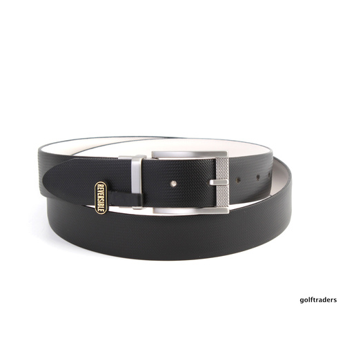 GLENAYR GOLF-TEXTURED BLACK REVERSIBLE LEATHER BELT METAL BUCKLE #BELT8