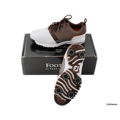 New Footjoy Contour Fit Men's 54096A Golf Shoe White / Brown Size 7.5 W G3667